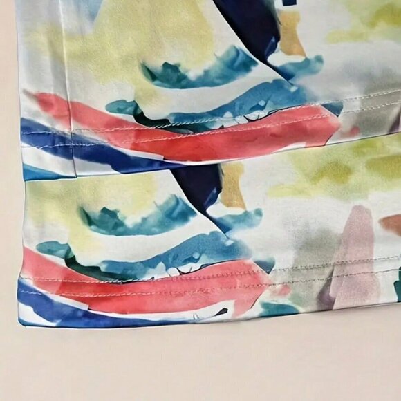 Multicolor Casual Women's All-Over Print Knitted Straight-Leg Pants - Picture 4 of 4